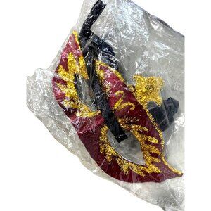 Costume Mates Mardi Gras Mask One Size Gold Red Glitter Ribbon Tie Halloween NEW
